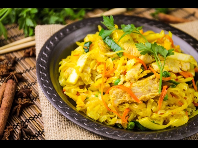 Authentic Sri Lankan Chicken Kottu Roti with curry sauce